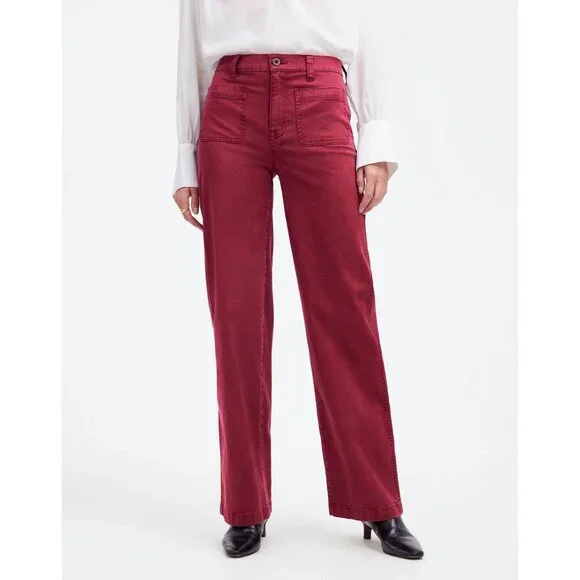 Madewell Emmett Wide-Leg Pants Women's Size 23 Claret Red Patch Pocket Edition - Picture 9 of 16